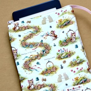 Button Trail Mouse Book Sleeve – Quilted Kindle Cover, Handmade Fabric Tote - Zipper Pouch
