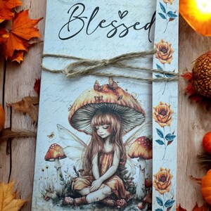 Gesegnete Fee Geschenk Kartenhalter, Tee-Geschenk, Junk-Journal, Folio, interaktiver Wasserfall, 4 überlagerte Taschen, Herbst Ephemera, Pilze