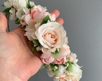 Flower Crown, Tieback Flower Crown, Toddler Flower Crown, Newborn Flower Crown, Flower Girl Crown, Baby Flower Crown, Pale Pink Flower Crown