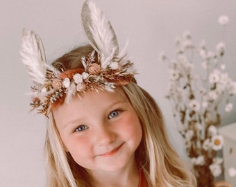 Pampas Ear Bunny Flower Crown, Photo Prop, Baby Tieback Bunny Crown, Baby Flower Crown, Newborn Headband, Dried Flower Crown, Easter Bunny