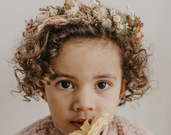 Pink Dried Flower Crown First Birthday Photo Prop Newborn Halo First Birthday Crown Boho Flower Baby Halo Dried Floral Girl Crown