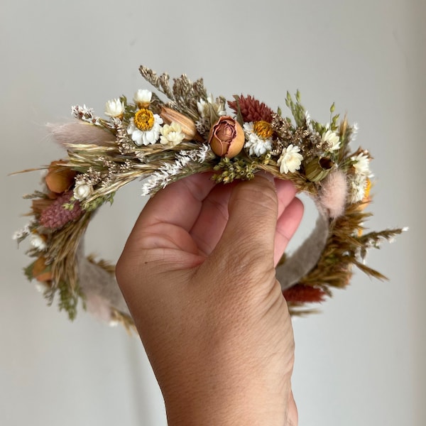 Dried Flower Crown Headband Newborn Floral Halo For Photo Shoot Baby Flower Crown First Birthday Crown Flower Girl Boho Bridal Baby Shower