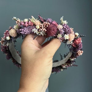 Dried Flower Crown: Pink Purple Floral Halo, Newborn Photo Prop