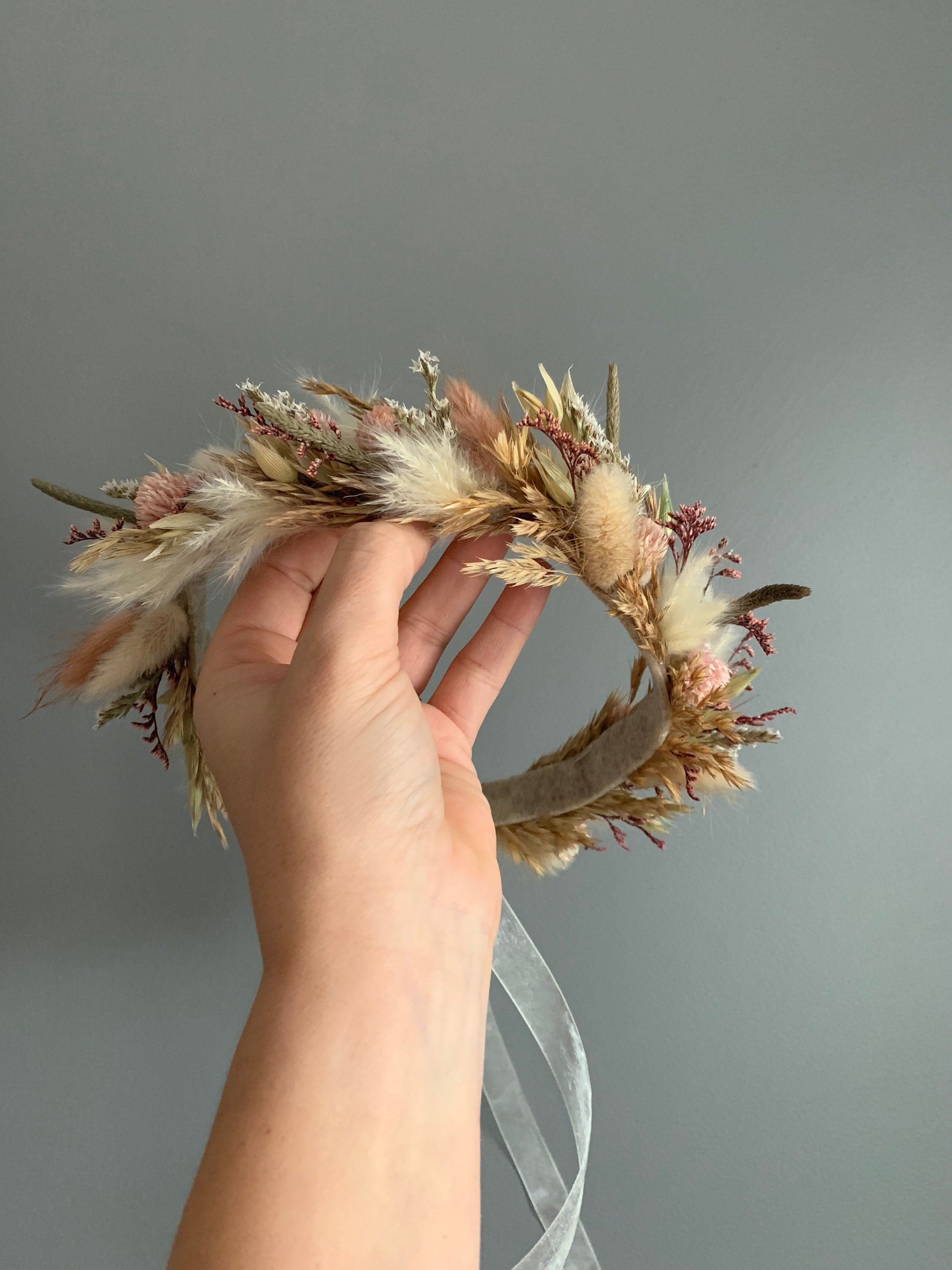 Dusty Rose Dried Flower Crown, Newborn Crown, Flower Crown Halo, Baby