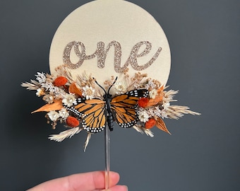 Butterfly ONE Cake Topper First Birthday Cake Prop Boho Cake Topper Flowers for Cake Topper Cake Smash Prop Monarch Butterfly Birthday Cake