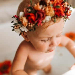 Fall Flower Crown Headband Tieback Flower Crown Fall Photo Flower Crown Infant Flower Headband Baby Flower Headband Flower Girl Headband image 2