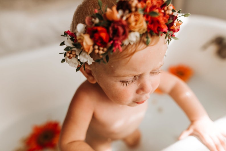 Fall Flower Crown Headband Tieback Flower Crown Fall Photo Flower Crown Infant Flower Headband Baby Flower Headband Flower Girl Headband image 2