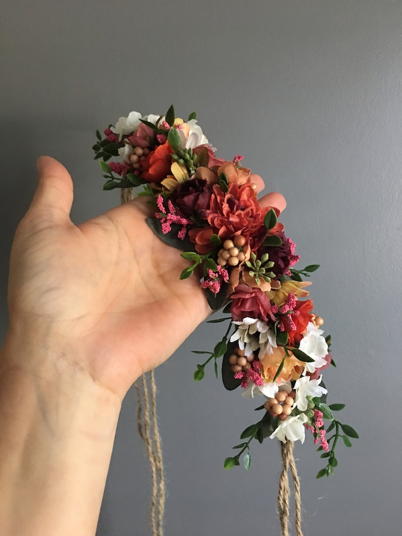 Fall Flower Crown Headband Tieback Flower Crown Fall Photo Flower Crown Infant Flower Headband Baby Flower Headband Flower Girl Headband image 5