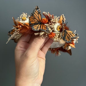 Dried Flower Butterfly Crown Monarch Butterfly Newborn Crown Baby Flower Crown With Butterfly First Birthday Butterfly Theme Party Halloween