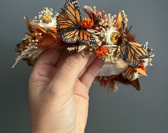 Dried Flower Butterfly Crown Monarch Butterfly Newborn Crown Baby Flower Crown With Butterfly First Birthday Butterfly Theme Party Halloween