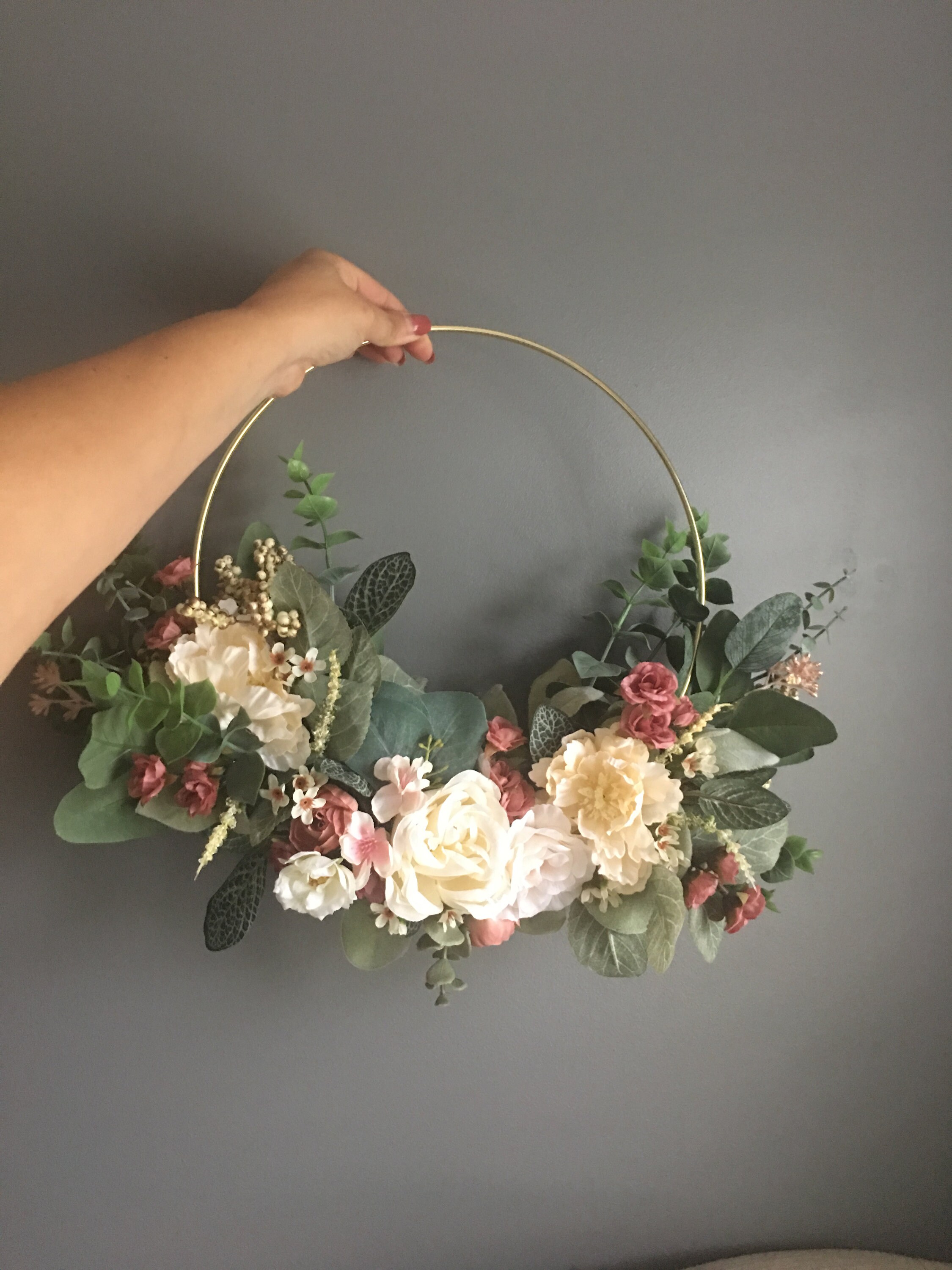 Ready To Ship Nursery Floral Wreath, Floral Wreath, Flower Hoop Wreath