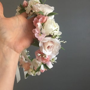 Flower Crown, Newborn Crown, Flower Crown Halo, Baby Flower Crown, Floral Halo, Flower Girl Crown, Ivory and Pink Flower Crown, Bridal Halo