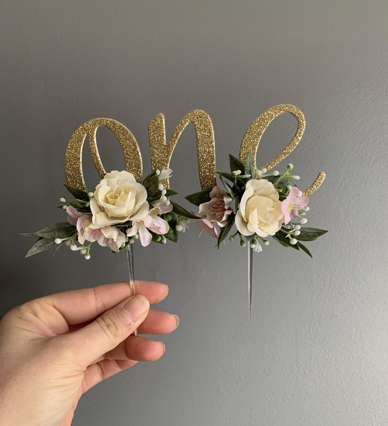 Floral ONE Cake Topper, First Birthday Props, Cake Topper, Flowers for Cake, Flower Cake Topper