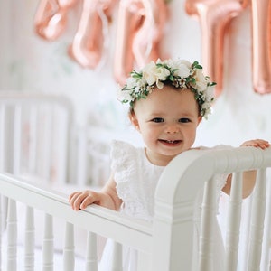 Flower Crown, Toddler Flower Crown, Newborn Flower Crown, Tieback Flower Crown, Birthday Crown, Baby Flower Crown, White Flower Crown