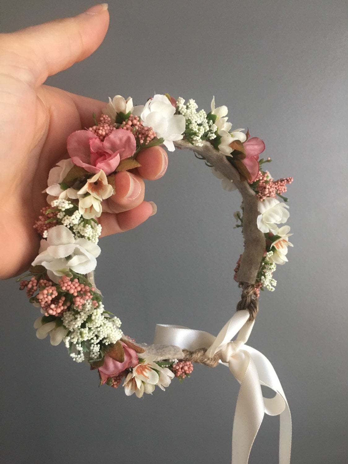 Flower Girl Bouquet and Crown, Babys Breath Bouquet, Babys Breath Crown 