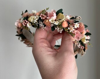 Dried Flower Crown: Boho Floral Halo, Newborn Photo Prop