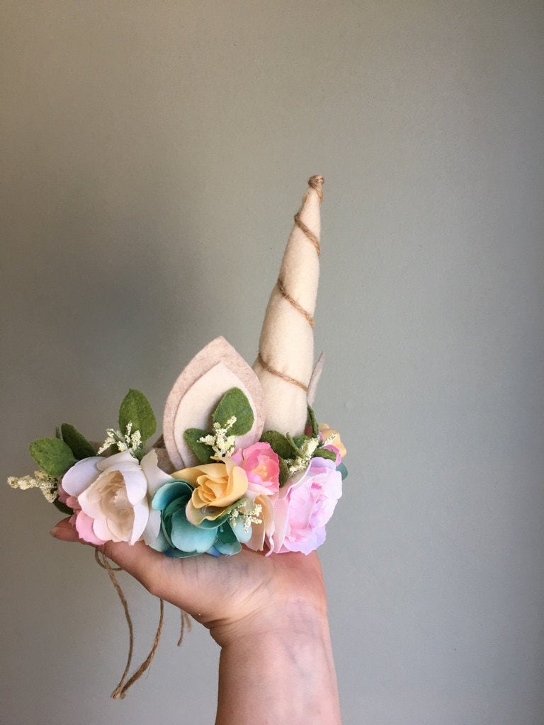Unicorn flower crown photo prop baby tieback crown flower crown Unicorn flower crown photo prop baby tieback crown flower crown