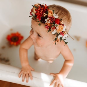 Fall Flower Crown Headband Tieback Flower Crown Fall Photo Flower Crown Infant Flower Headband Baby Flower Headband Flower Girl Headband image 4