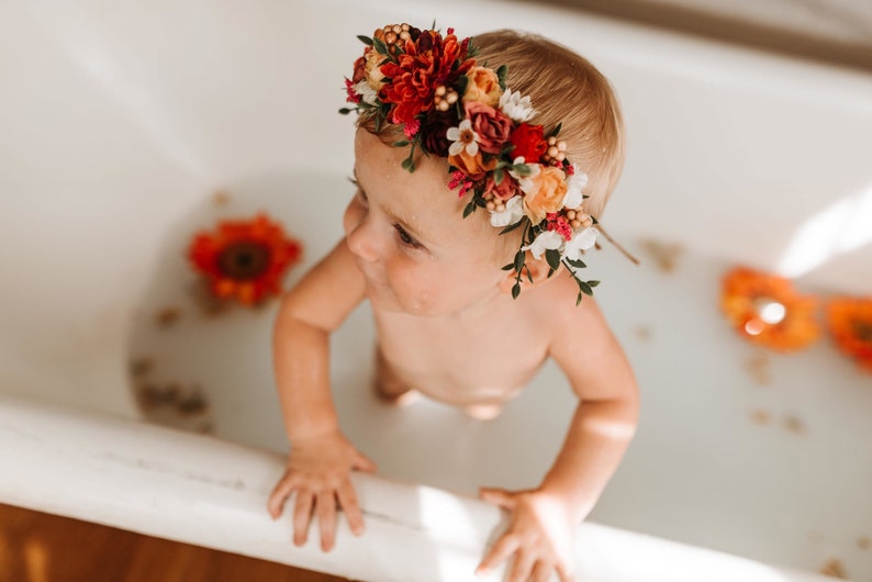 Fall Flower Crown Headband Tieback Flower Crown Fall Photo Flower Crown Infant Flower Headband Baby Flower Headband Flower Girl Headband image 4