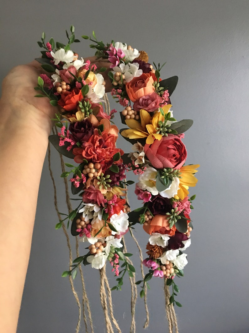 Fall Flower Crown Headband Tieback Flower Crown Fall Photo Flower Crown Infant Flower Headband Baby Flower Headband Flower Girl Headband image 6