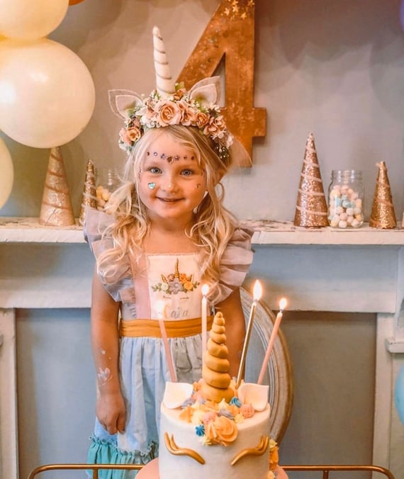 Unicorn Flower Crown: Ivory & Pink Felt Headband - Etsy display picture 2