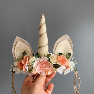 Unicorn Flower Crown: Ivory & Pink Felt Headband