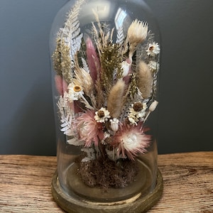 Customized Dried floral glass cloche, dried floral glass dome, dried floral bouquet, dried floral arrangement in glass dome, Ready to Ship