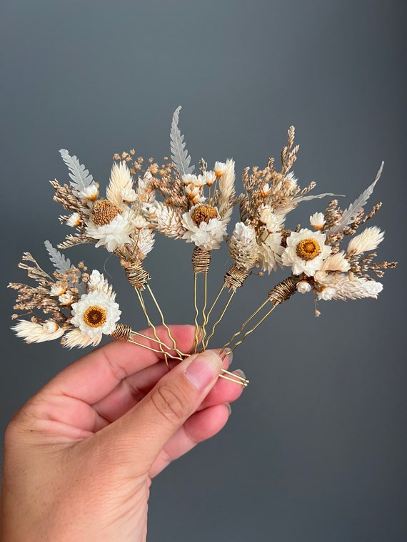 Dried Flower Hair Pin: Boho Wedding Hair Accessory