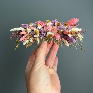 Dried Flower Hair Comb, Bridal Hair Comb, Pink & Purple Hair Comb, Flower Hair Clip, Hair Accessory, Prom, Colorful Hair Comb, Customizable