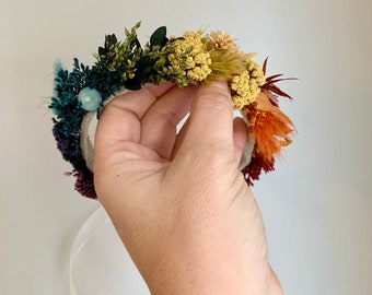 Dried Flower Crown, Newborn Crown, Flower Crown Halo, Baby Flower Crown, Dried Floral Halo, Boho Flower Crown, Rainbow Crown, Rainbow Baby