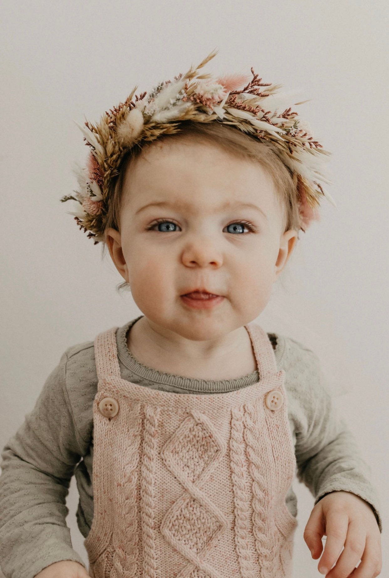 Dusty Rose Dried Flower Crown, Newborn Crown, Flower Crown Halo, Baby