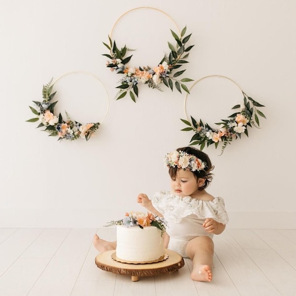 Set bloemenring: muurdecoratie kinderkamer, bijpassende kroon