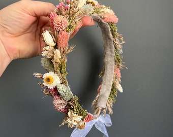 Corona Floreale Fiori Di Rosa Blu - Cerchione Bohémien Per Matrimonio, Foto, Laurea, Con Laccio