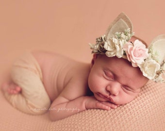 Woodland Deer Flower Crown, Photo Prop, Baby Tieback Headband, Baby Flower Crown, Newborn Headband, Girls Flower Crown, Forest Creature