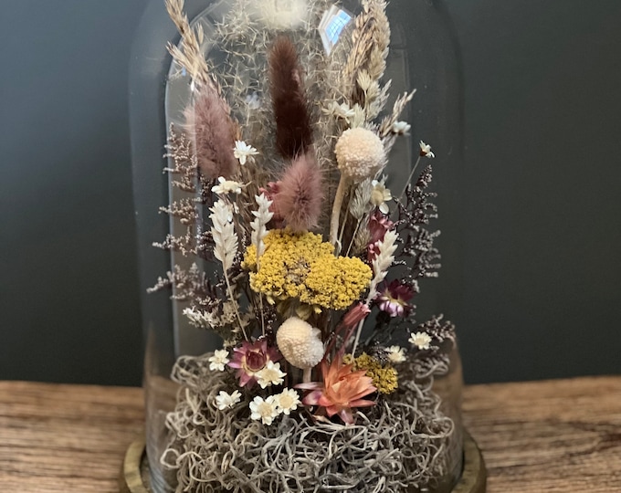 Featured listing image: Dried floral glass cloche, dried floral glass dome, dried floral bouquet, dried floral arrangement in glass dome, Ready to Ship