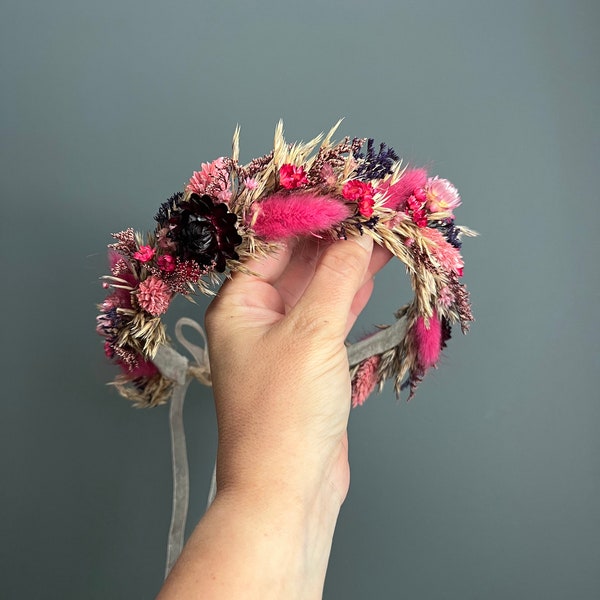 Pink & Purple Flower Crown, Newborn Crown, Dried Flower Crown, Baby Flower Crown, Dried Floral Halo, Flower Girl Crown, First Birthday Crown