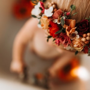 Fall Flower Crown Headband Tieback Flower Crown Fall Photo Flower Crown Infant Flower Headband Baby Flower Headband Flower Girl Headband image 3