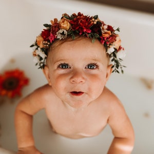 Fall Flower Crown Headband Tieback Flower Crown Fall Photo Flower Crown Infant Flower Headband Baby Flower Headband Flower Girl Headband