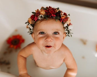 Fall Flower Crown Headband Tieback Flower Crown Fall Photo Flower Crown Infant Flower Headband Baby Flower Headband Flower Girl Headband