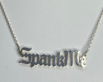 Sterling Silver "Spank Me" Monogram Necklace, Rolo Link Chain