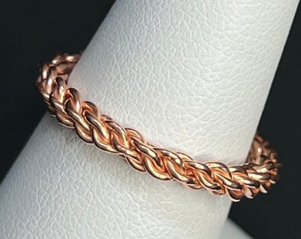 Handcrafted pure copper braided ring, size 8, handmade 2.8 mm