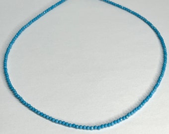 Turquoise beaded necklace - 16” - faceted 2mm beads - silver 14k gold filled clasp