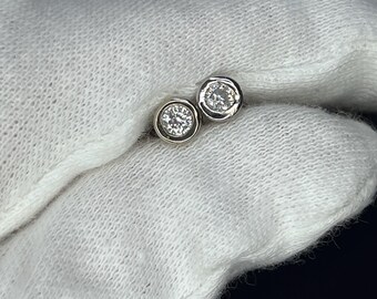 Handmade white gold diamond stud earrings in 14k, butterfly backings, April birthstone, natural stones