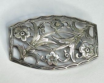 Antique German silver floral brooch, vintage, handmade