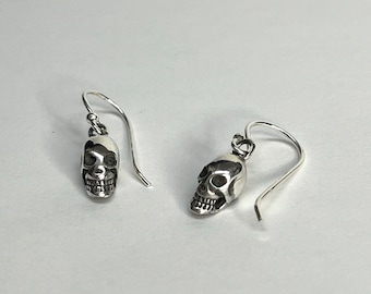 Dangling Sterling Silver Skull Earrings: 3D Alternative Jewelry