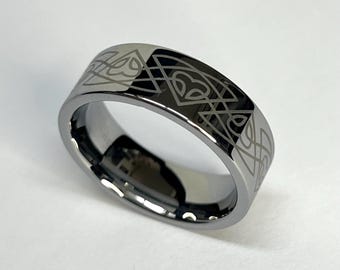 Tungsten ring with Celtic inspired design, size 10.25, 8mm wide band style, wedding band
