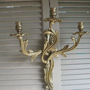 Solid silver plated brass wall candle holder 3 candles (heavy) Louis XV style made in Italy Wall candle holder.