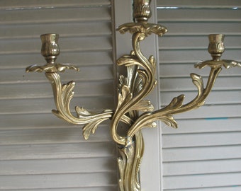 Wall candlestick in solid silvered brass 3 candles (heavy) Louis XV style made in Italy Wall candlestick.