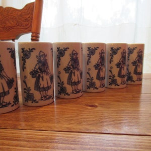 Set of 6 Delft Blue Shooter Cups 2 OZ Holland Style Dutch Man - Woman Ceramic.