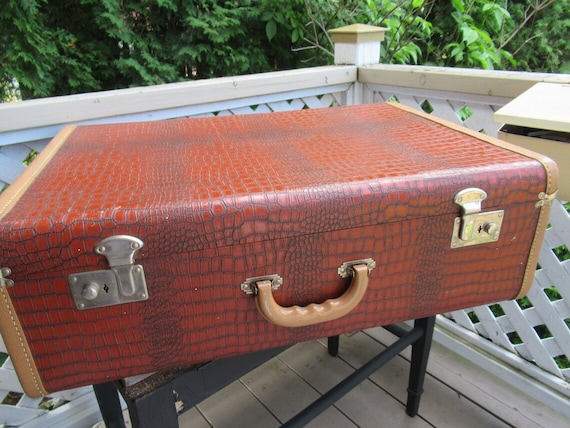 Valise cuir aspect crocodile vintage 1940-50 Ense… - image 7